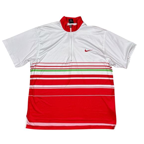 Andre Agassi 90s Vintage Nike Tennis Shirt 1/4 Zip White Red Striped Sz XL USA